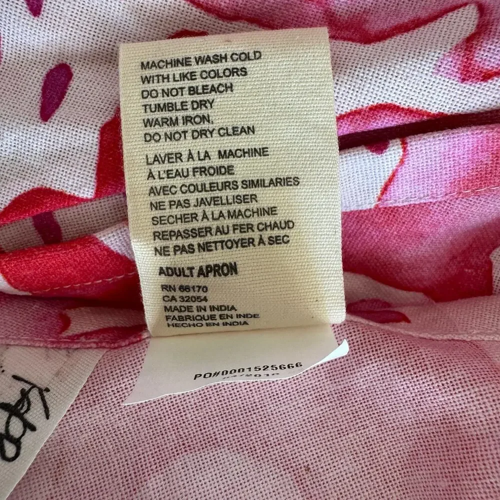 ANTHROPOLOGIE Apron Pink Flamingo Print 100% Cotton Tassels - Picture 10 of 11
